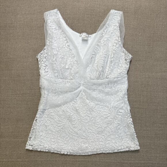 Venus White Fairy Grunge Y2K Fitted Lace Tulle Stretch Tank Top XS Cottage Boho - Picture 1 of 6